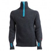 Rav Sweater w/zip L, Charcoal Melange/Blue Atoll
