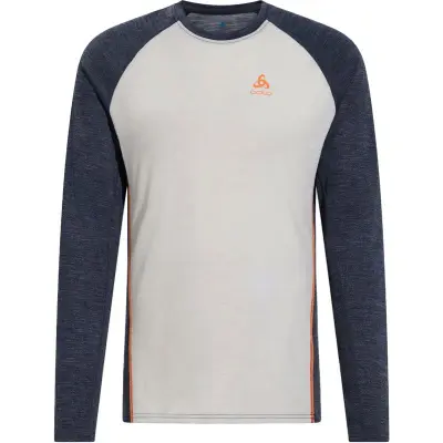 Odlo L/S Natural Performance Wool M Underställ Tröja Silver Cloud/India Ink Melange, S