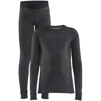 Craft Core Wool Merino Set Junior Underställ Set Black Melange, 122/128