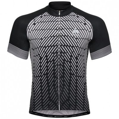 Odlo Stand-up collar s/s full zip FUJIN PRINT M  Black/Odlo Silver Grey