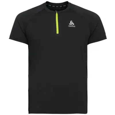 Odlo T-Shirt Crew Neck S/S 1/2 Zip Axalp Trai Black/Evening Primrose
