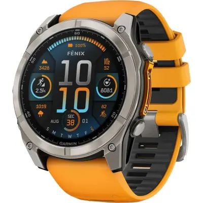 Garmin Fenix 8 Sapphire 51 mm Pulsklocka Titanium w/ Spark Orange/Graphite Silicone Band